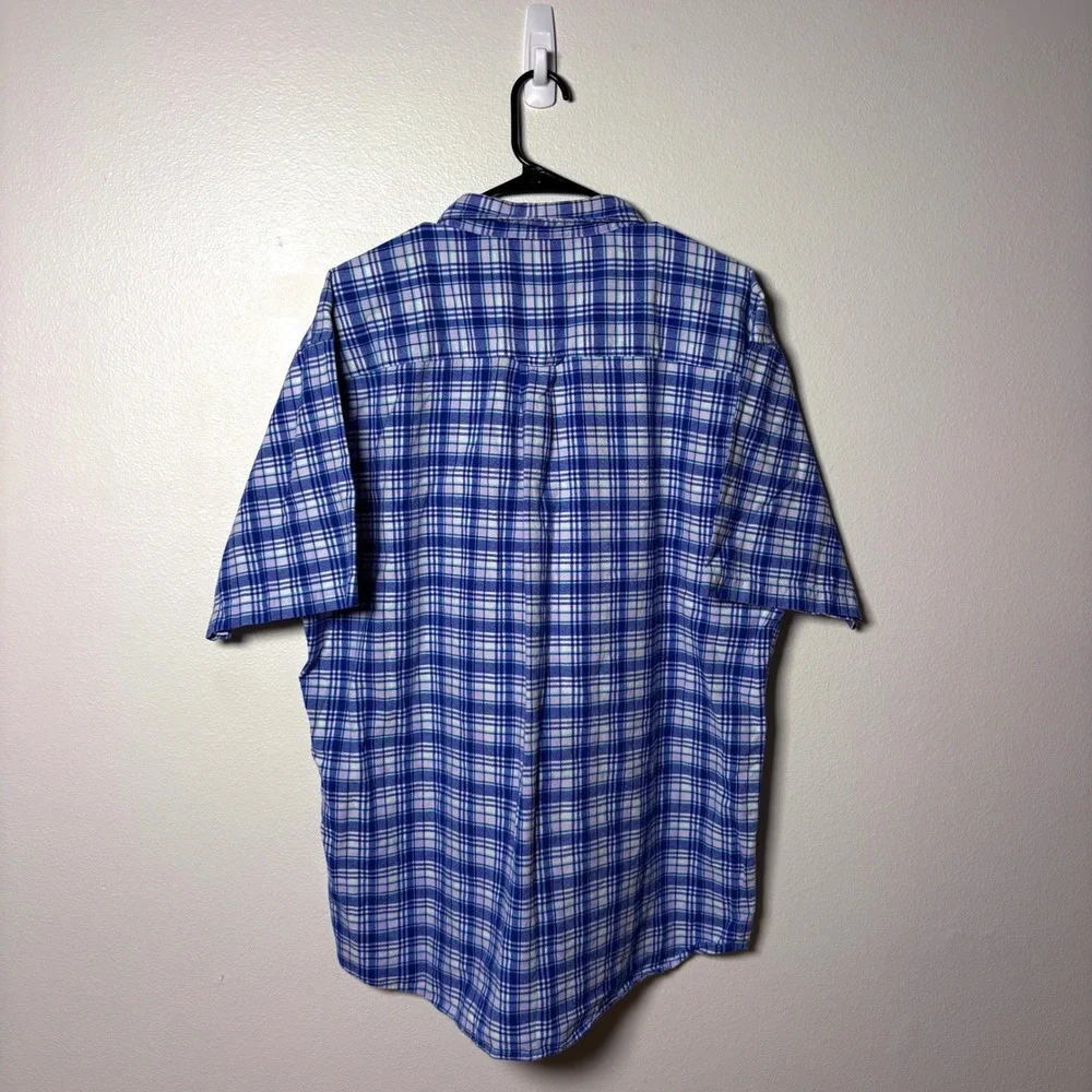 Pendleton Mens XL Short Sleeve Plaid Button Down Shirt Blue White 100% Cotton - Picture 4 of 7